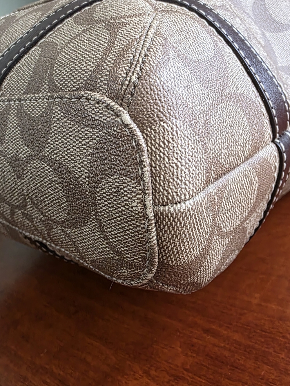 Coach F18393P Peyton Tote Signature Brown Tan Coated Canvas Leather Bag Y2K - Picture 10 of 15